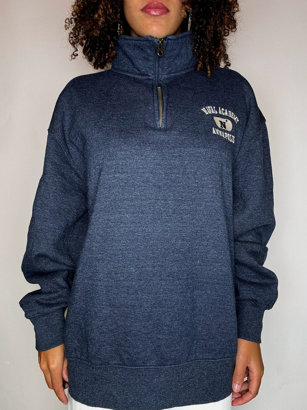 Sweat bleu chiné col cheminée JANSPORT XL vintage