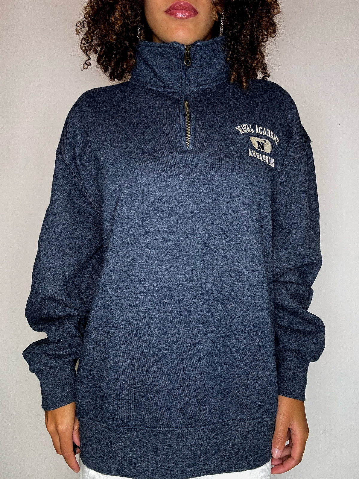 Sweat bleu chiné col cheminée JANSPORT XL vintage