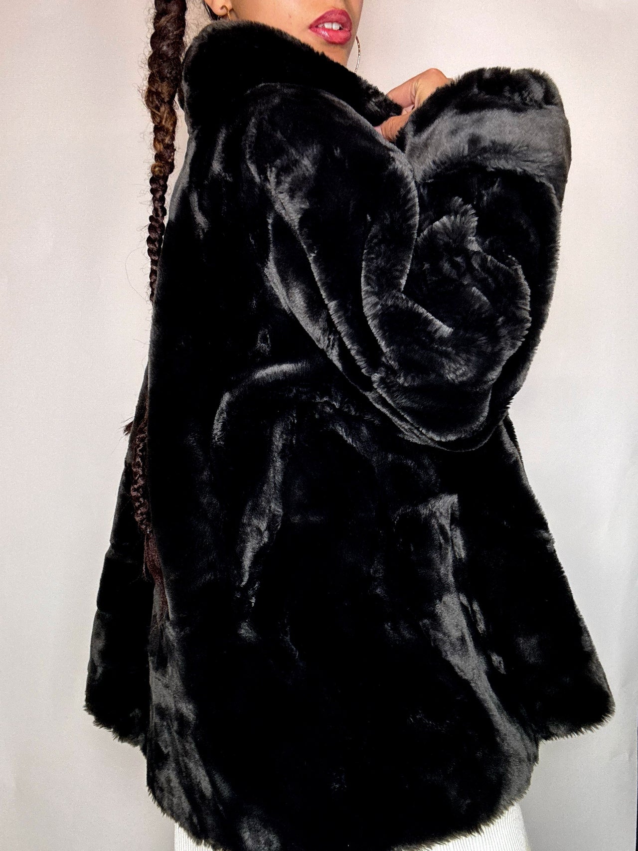 Manteau en fausse fourrure brune M vintage