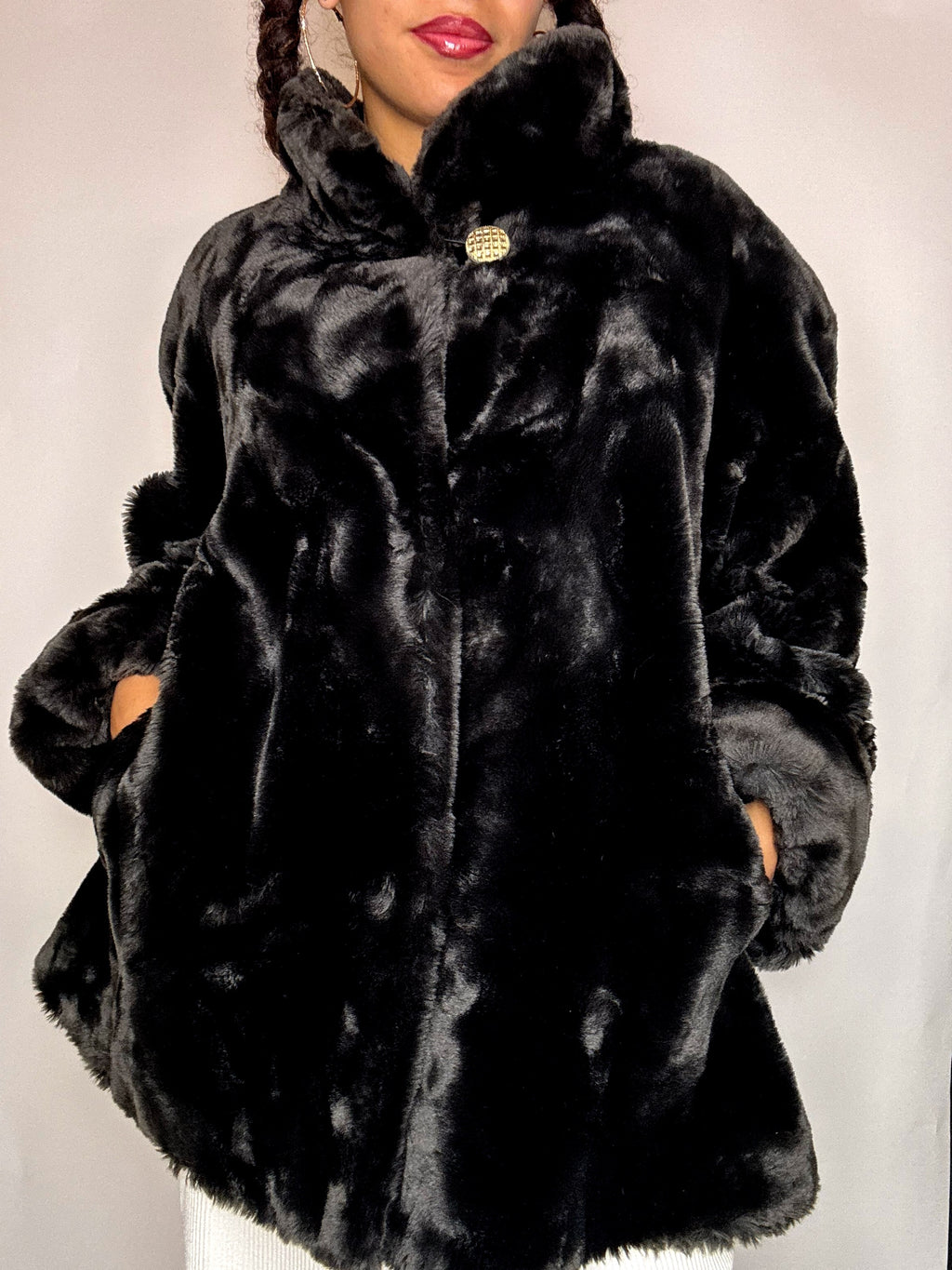 Vintage brauner Kunstpelzmantel Größe