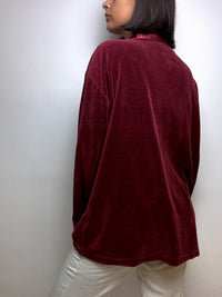 Red velvet sweater with vintage zip M/L 