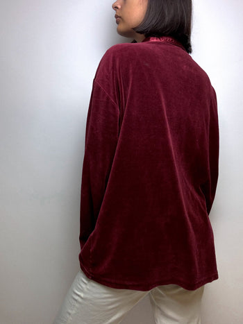 Pull velours rouge à zip vintage M/L