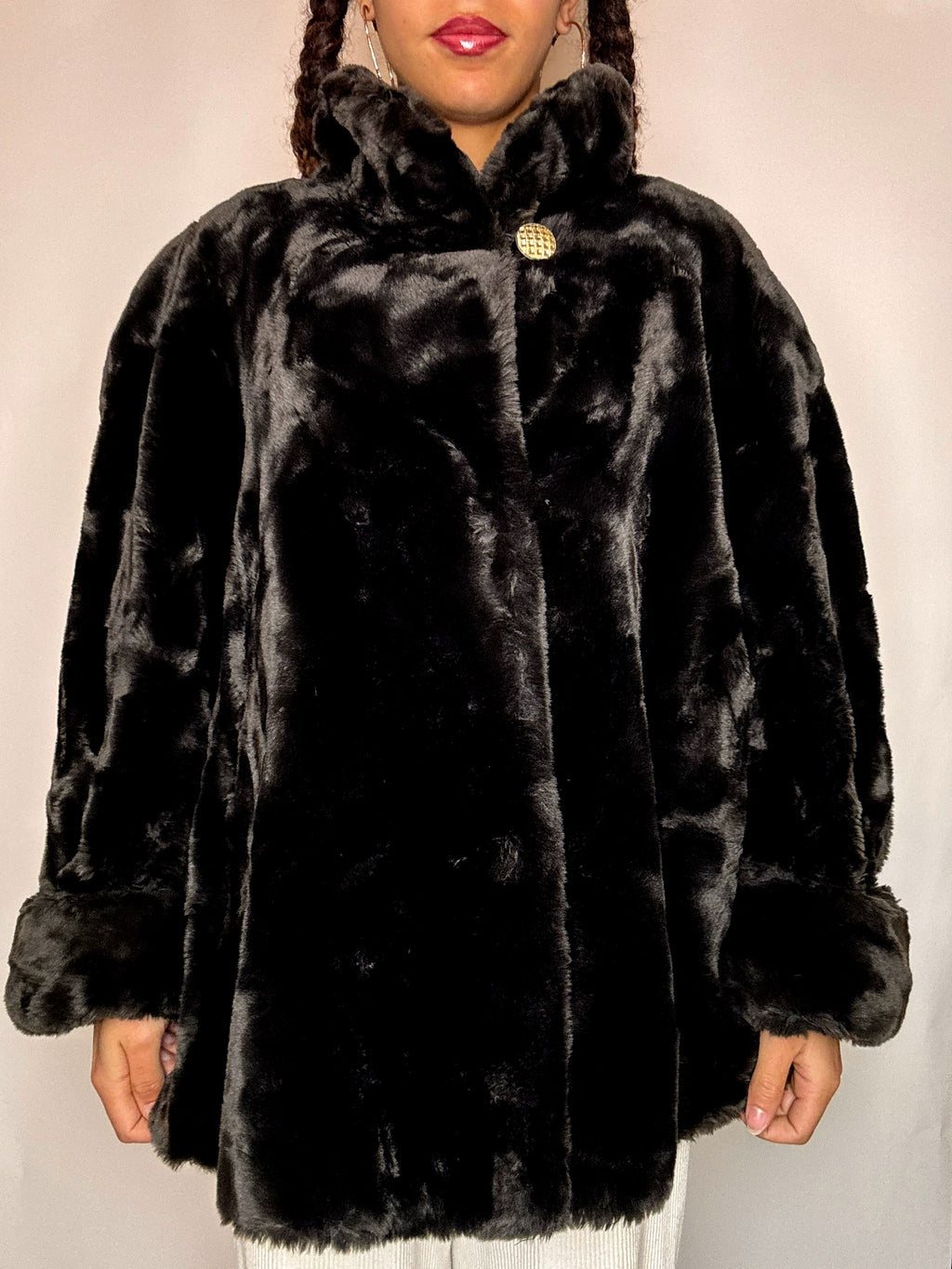 Vintage brauner Kunstpelzmantel Größe