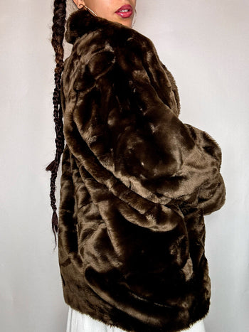 Manteau en fausse fourrure brune M/L vintage