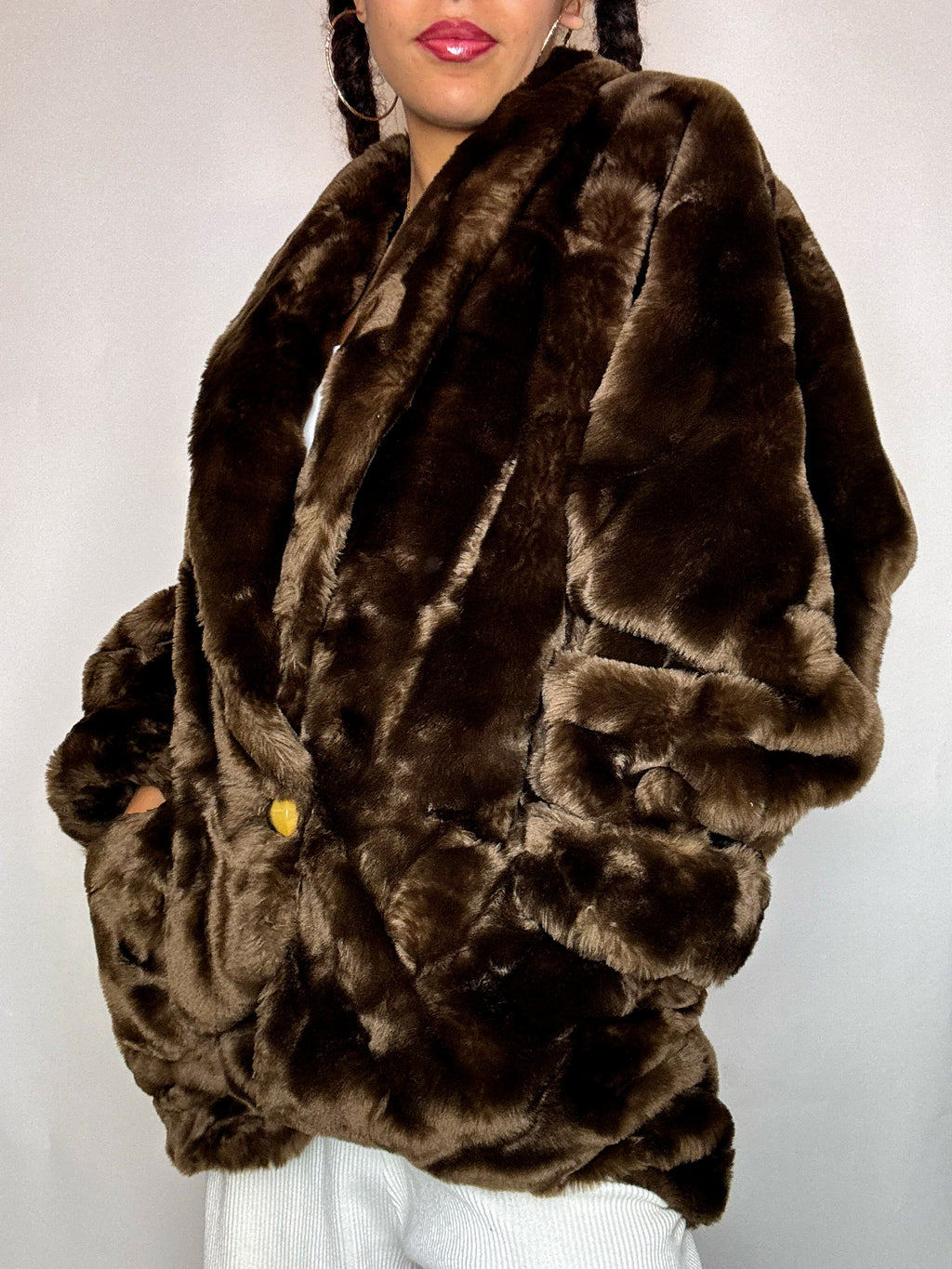 Vintage Brown Faux Fur Coat M/L