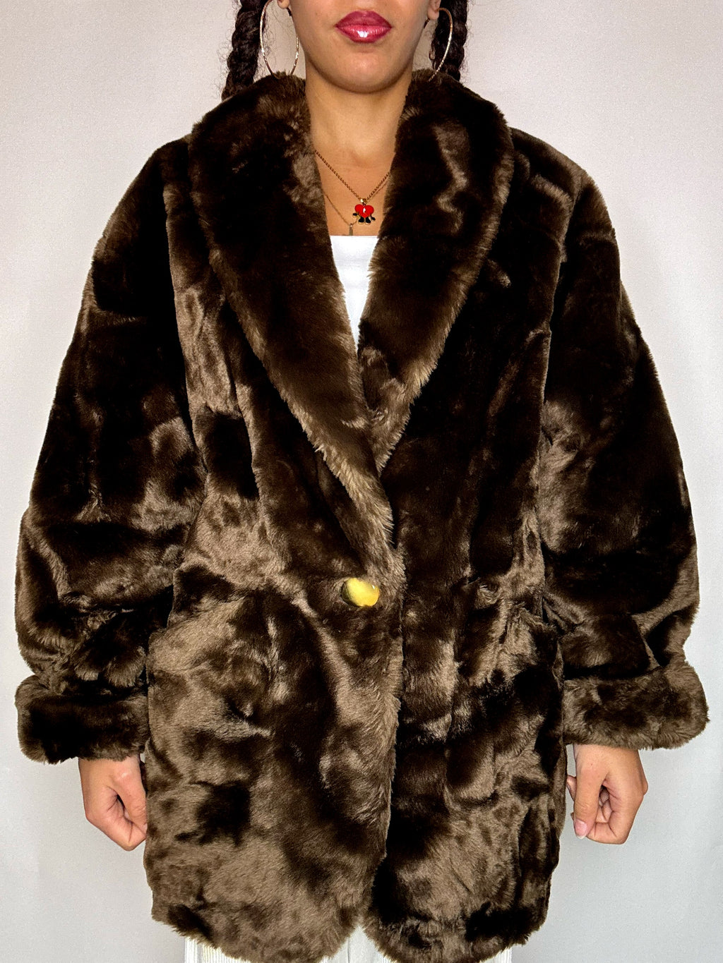 Vintage Brown Faux Fur Coat M/L