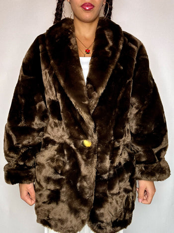 Manteau en fausse fourrure brune M/L vintage