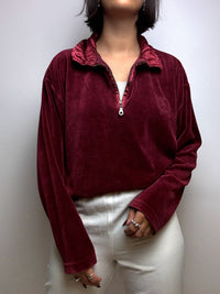 Red velvet sweater with vintage zip M/L 