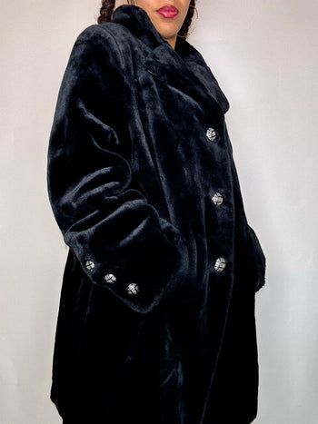 Manteau en fausse fourrure noire S/M vintage