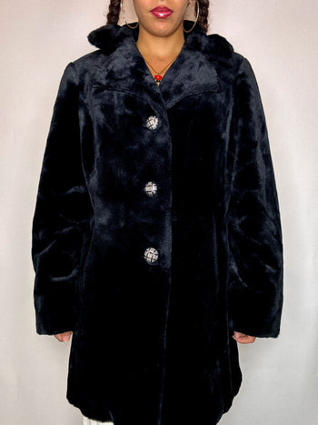 Manteau en fausse fourrure noire S/M vintage