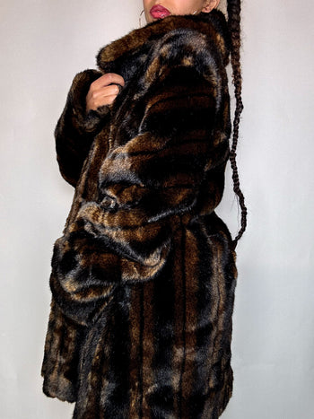 Manteau en fausse fourrure brune L vintage