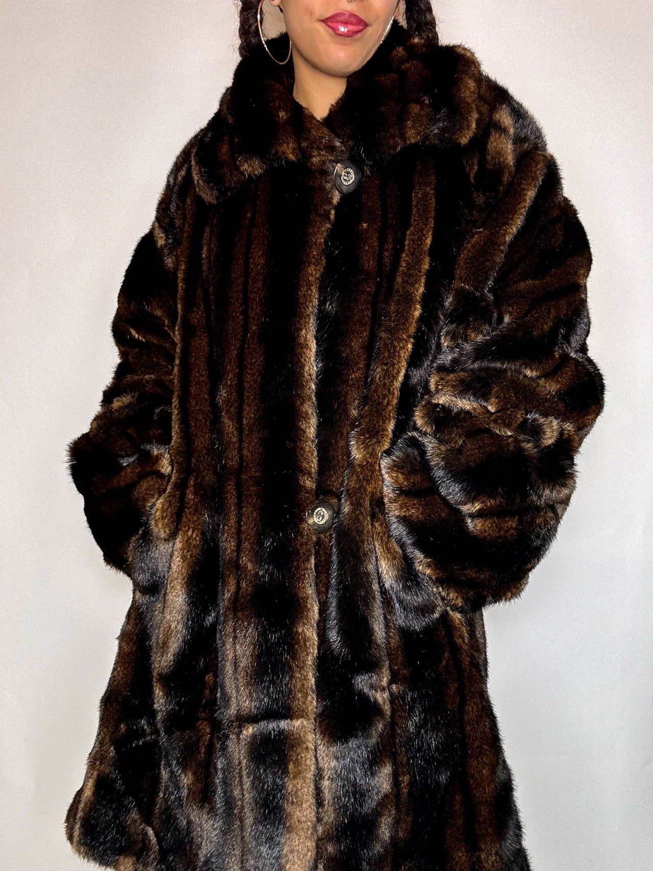 Manteau en fausse fourrure brune L vintage