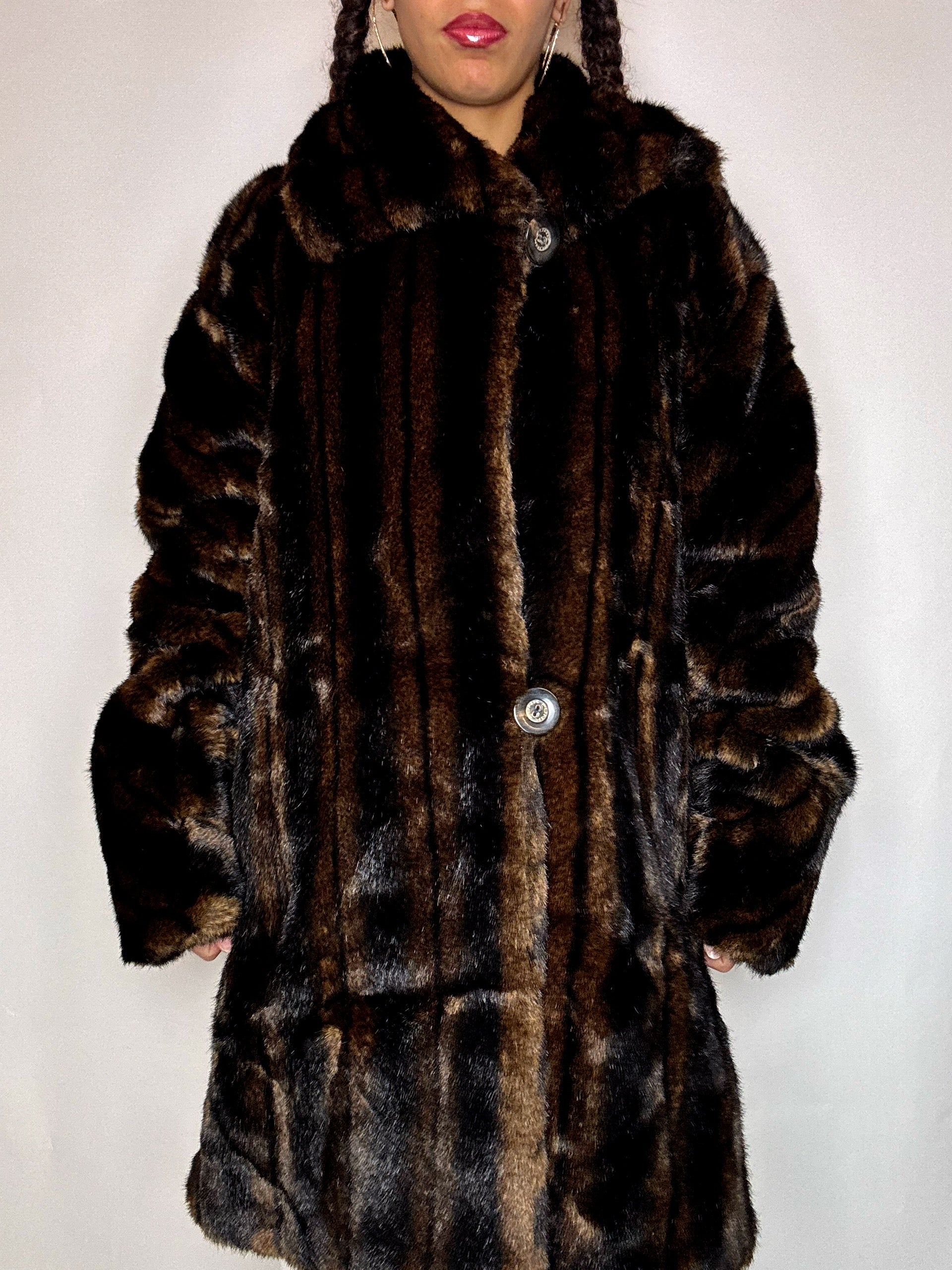 Vintage brauner Kunstpelzmantel, Größe L