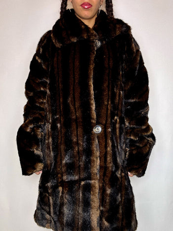 Manteau en fausse fourrure brune L vintage