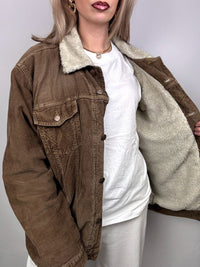Veste en velours cotelé interieur bouclette brune XL vintage