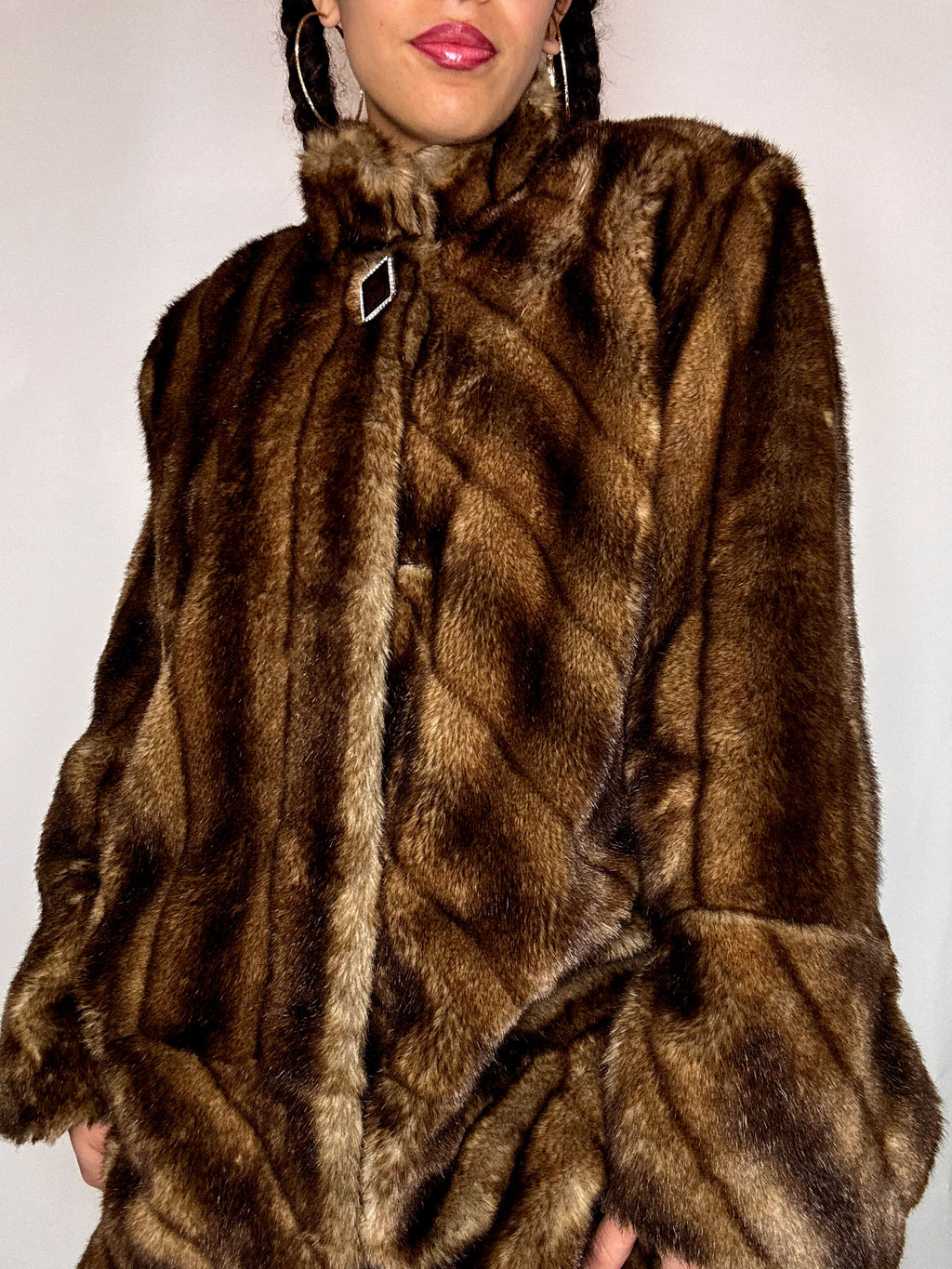 Vintage brauner Kunstpelzmantel, Größe M/L