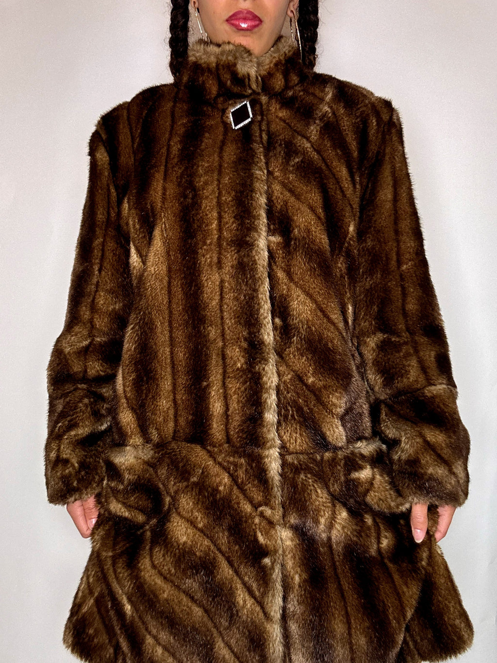 Vintage brauner Kunstpelzmantel, Größe M/L