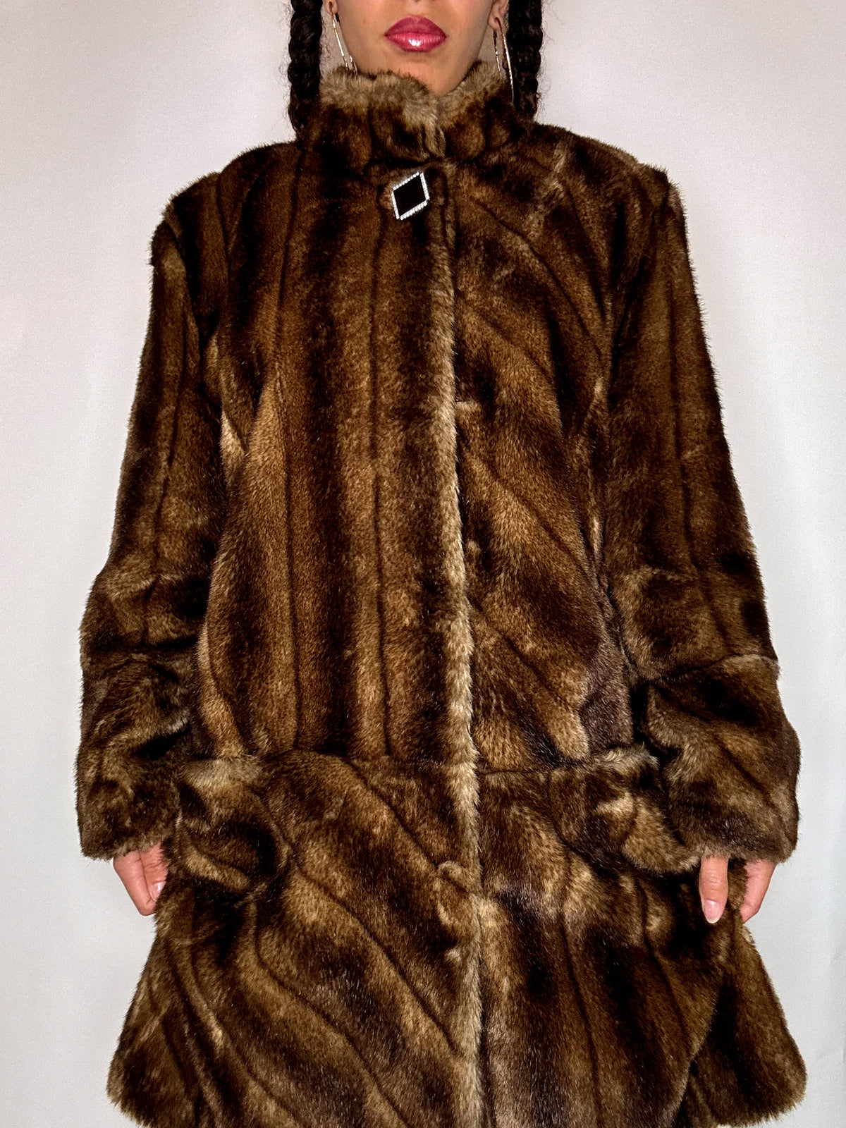 Manteau en fausse fourrure brun M/L vintage