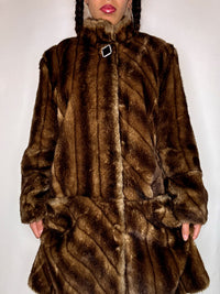 Vintage brauner Kunstpelzmantel, Größe M/L