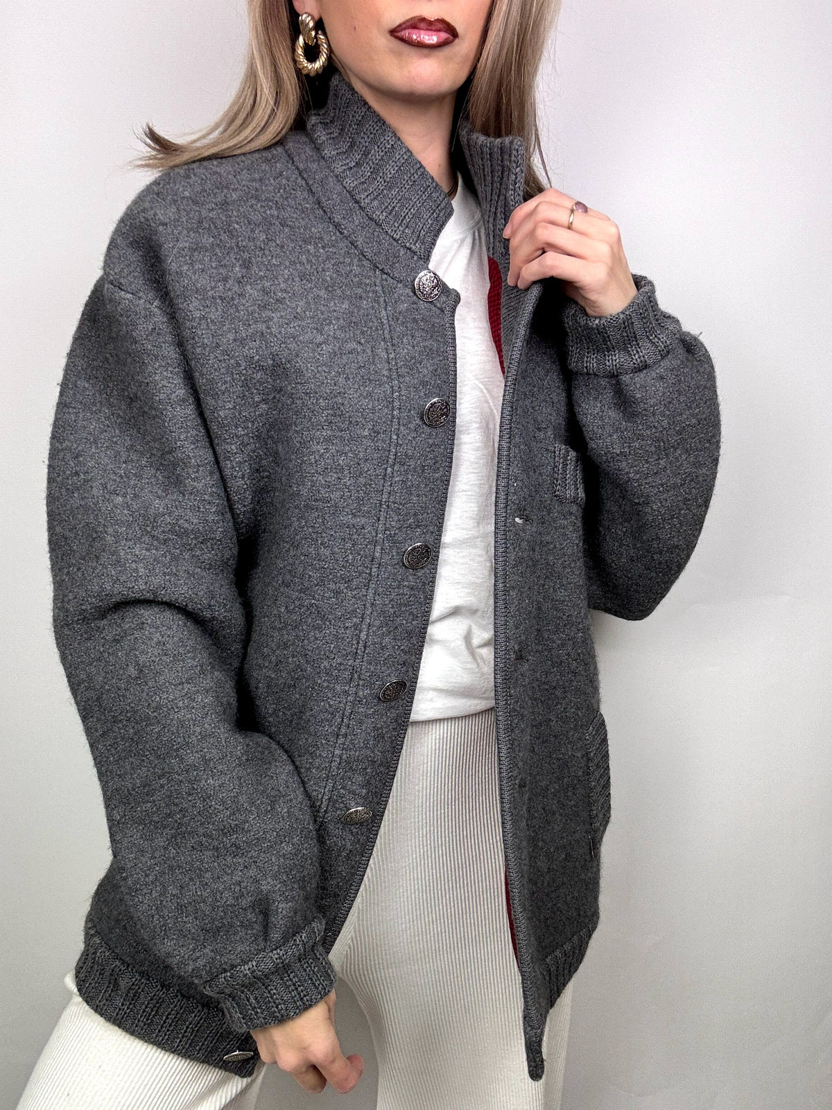 Vintage XL gray wool bomber jacket