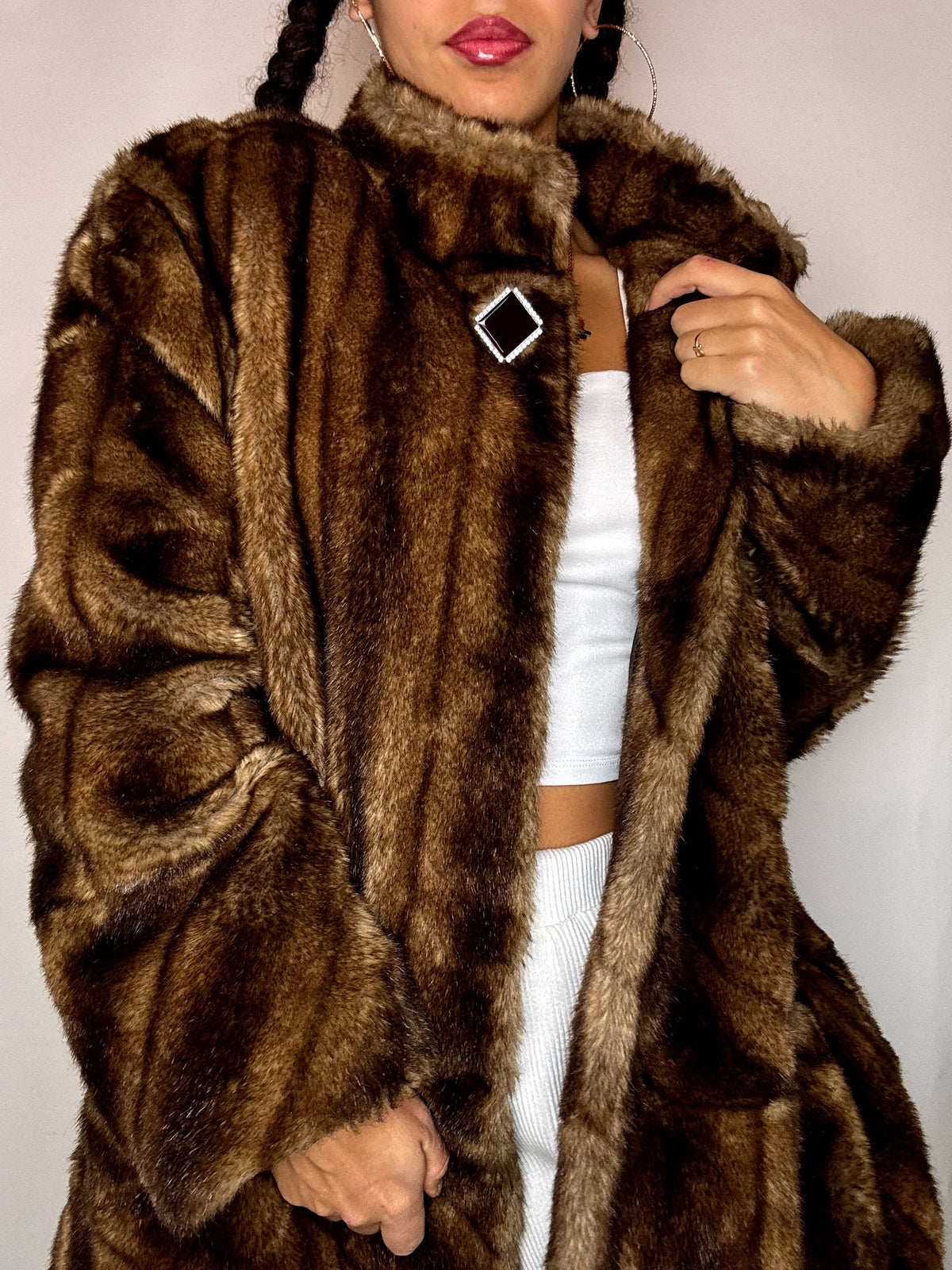 Manteau en fausse fourrure brun M/L vintage