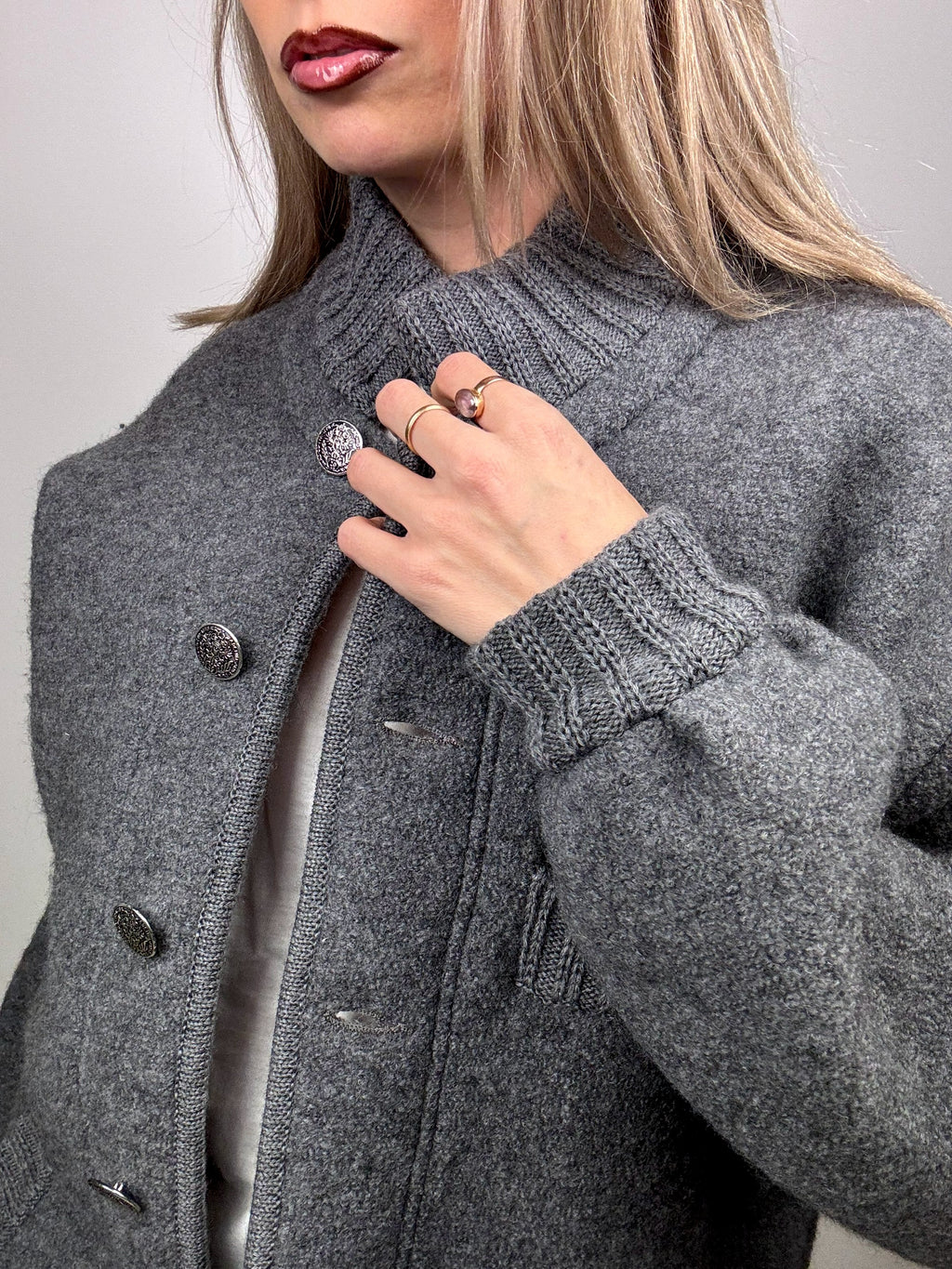 Vintage XL gray wool bomber jacket