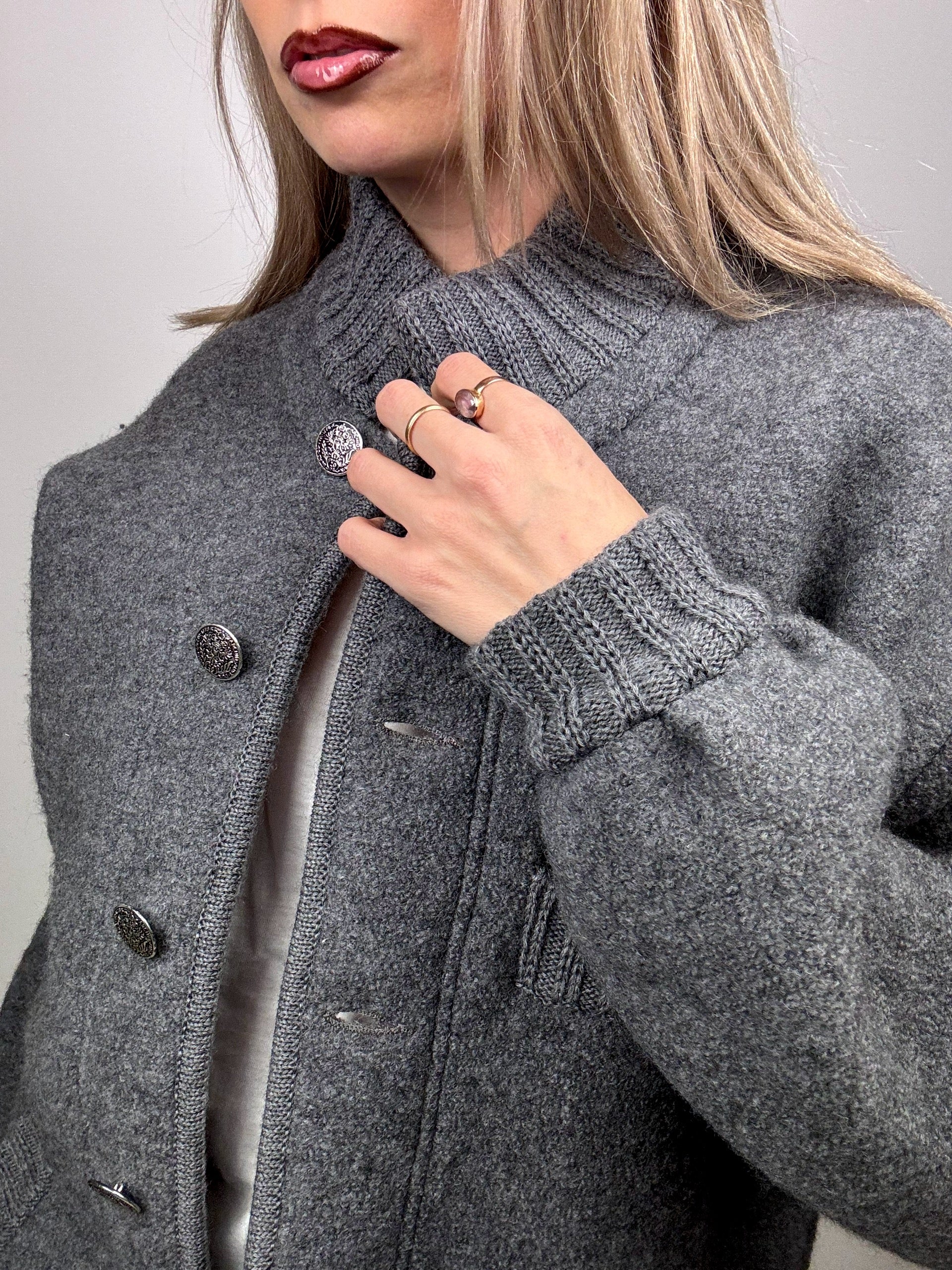 Vintage XL gray wool bomber jacket