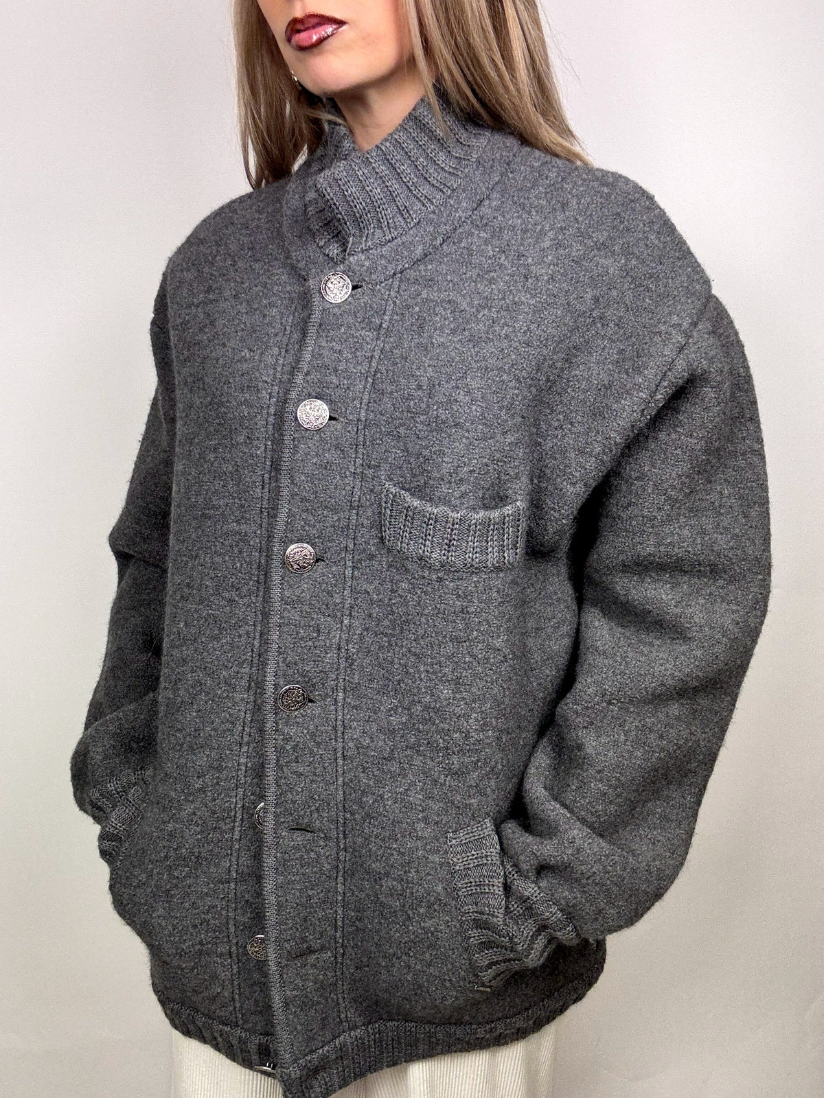 Vintage XL gray wool bomber jacket