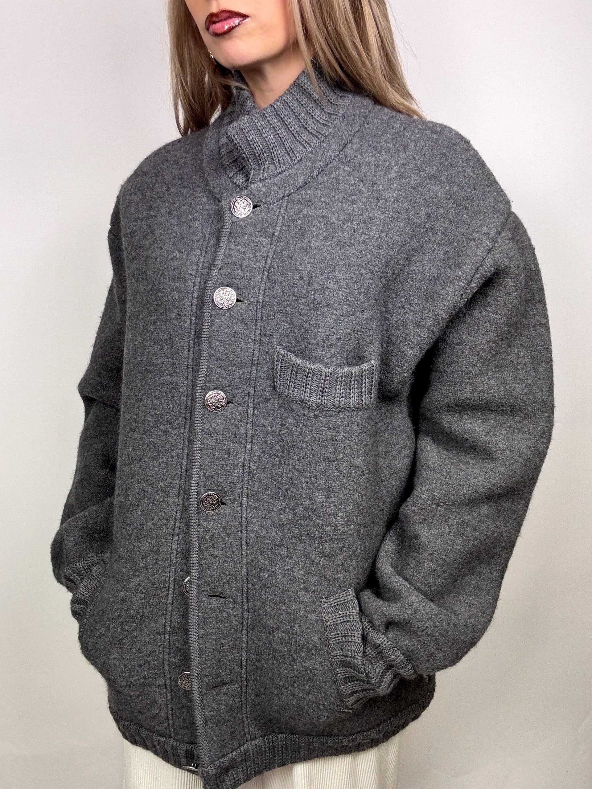 Bomber en laine gris XL vintage