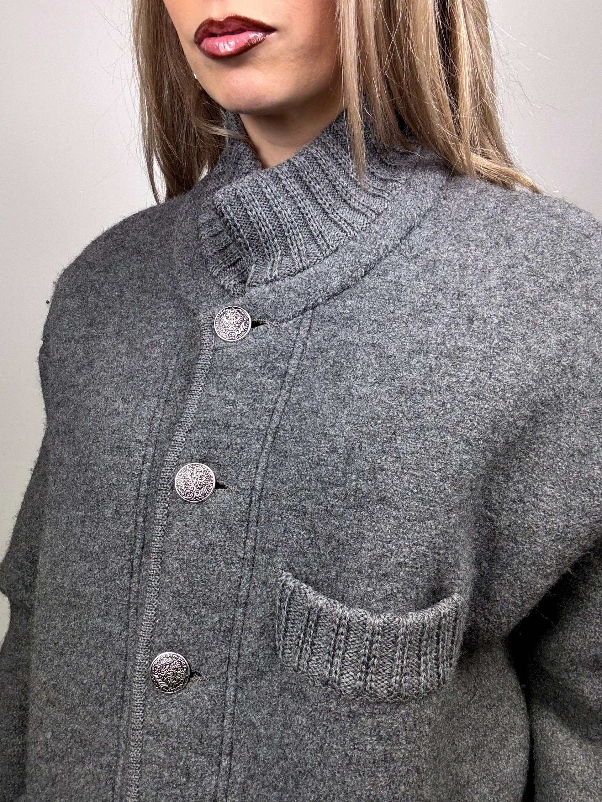 Vintage XL gray wool bomber jacket