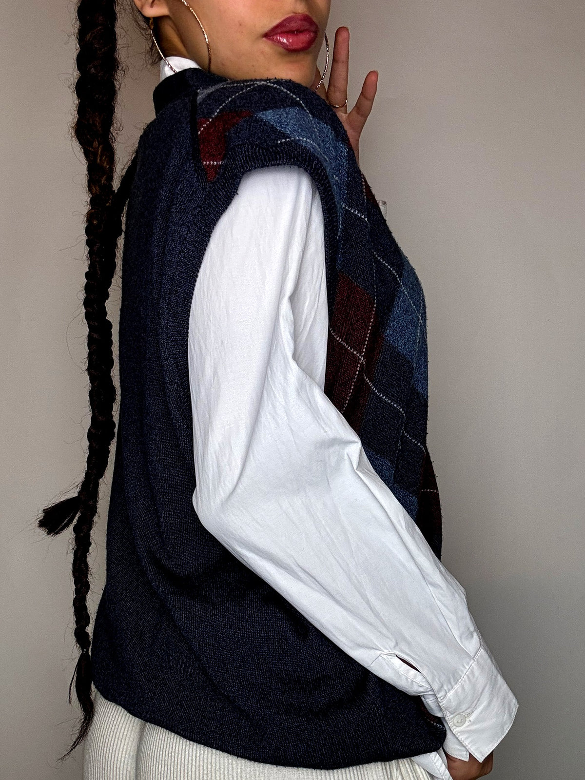 Gilet à bouton motif argyle M vintage