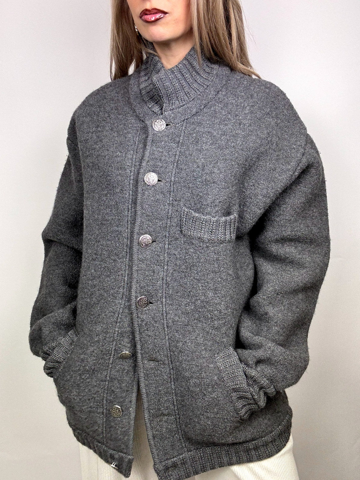 Vintage XL gray wool bomber jacket