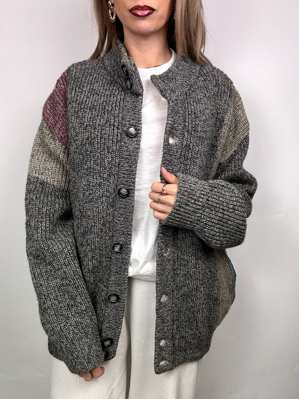Vintage XL graue Bomberjacke aus Wolle