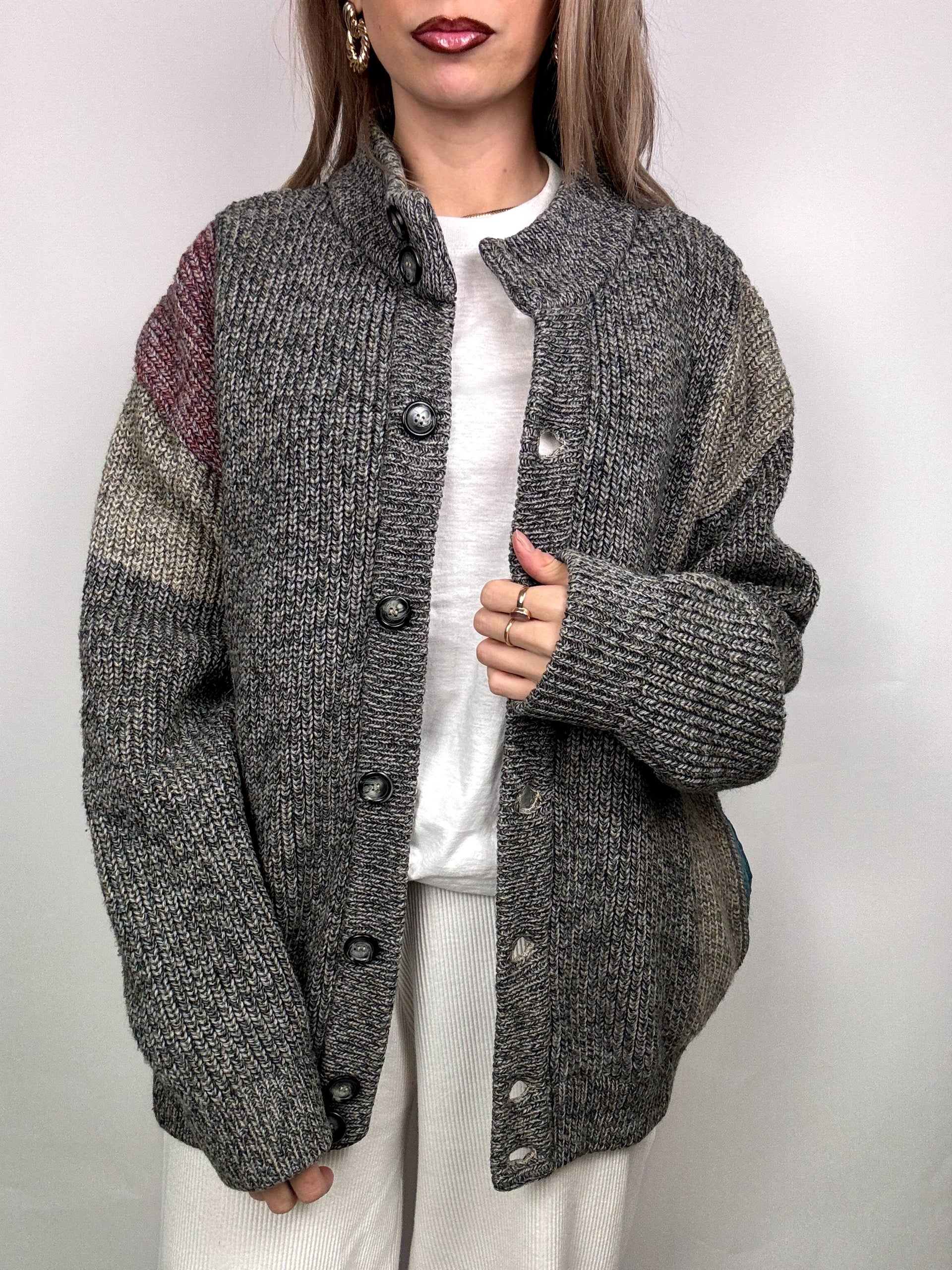 Vintage XL graue Bomberjacke aus Wolle