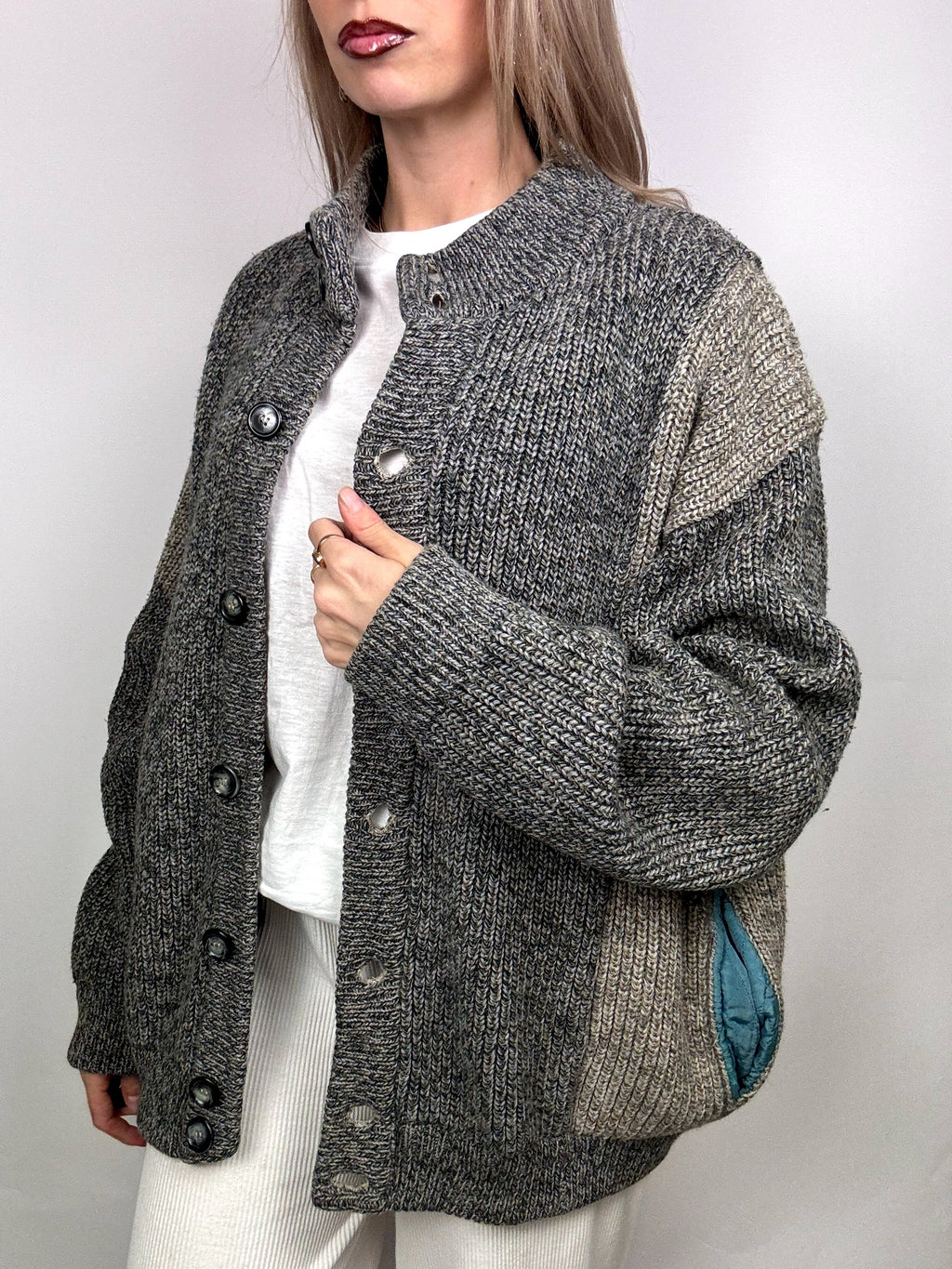 Vintage XL graue Bomberjacke aus Wolle