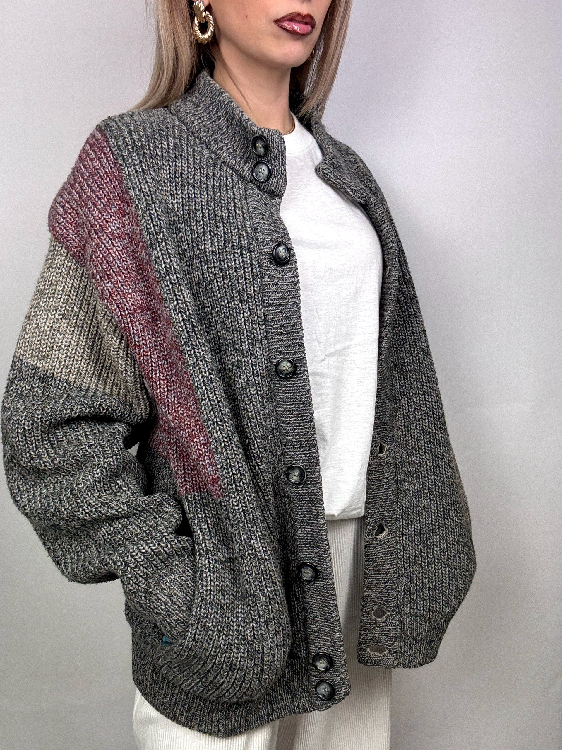 Vintage XL graue Bomberjacke aus Wolle