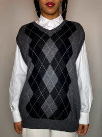 Vintage-Fliegerweste mit Argyle-Muster, Grau, Größe L/XL