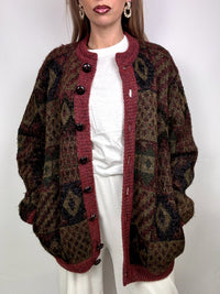 Vintage XL patterned burgundy wool bomber jacket