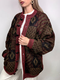 Vintage XL patterned burgundy wool bomber jacket