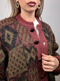 Vintage XL patterned burgundy wool bomber jacket