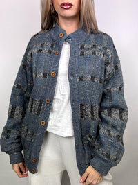 Blue/grey wool bomber jacket with vintage XL pattern