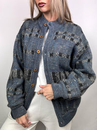 Blue/grey wool bomber jacket with vintage XL pattern