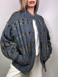 Blue/grey wool bomber jacket with vintage XL pattern