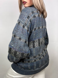 Blue/grey wool bomber jacket with vintage XL pattern