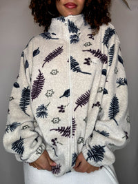 Beigefarbenes Fleece mit Vintage-Print, Größe M