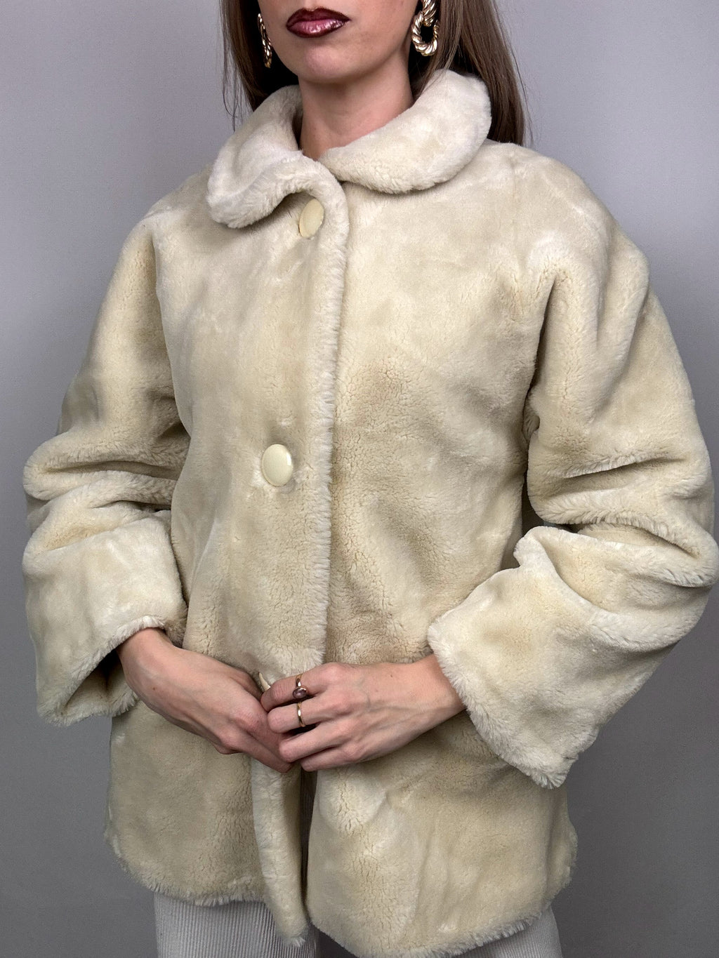 Manteau en fausse fourrure crème M vintage