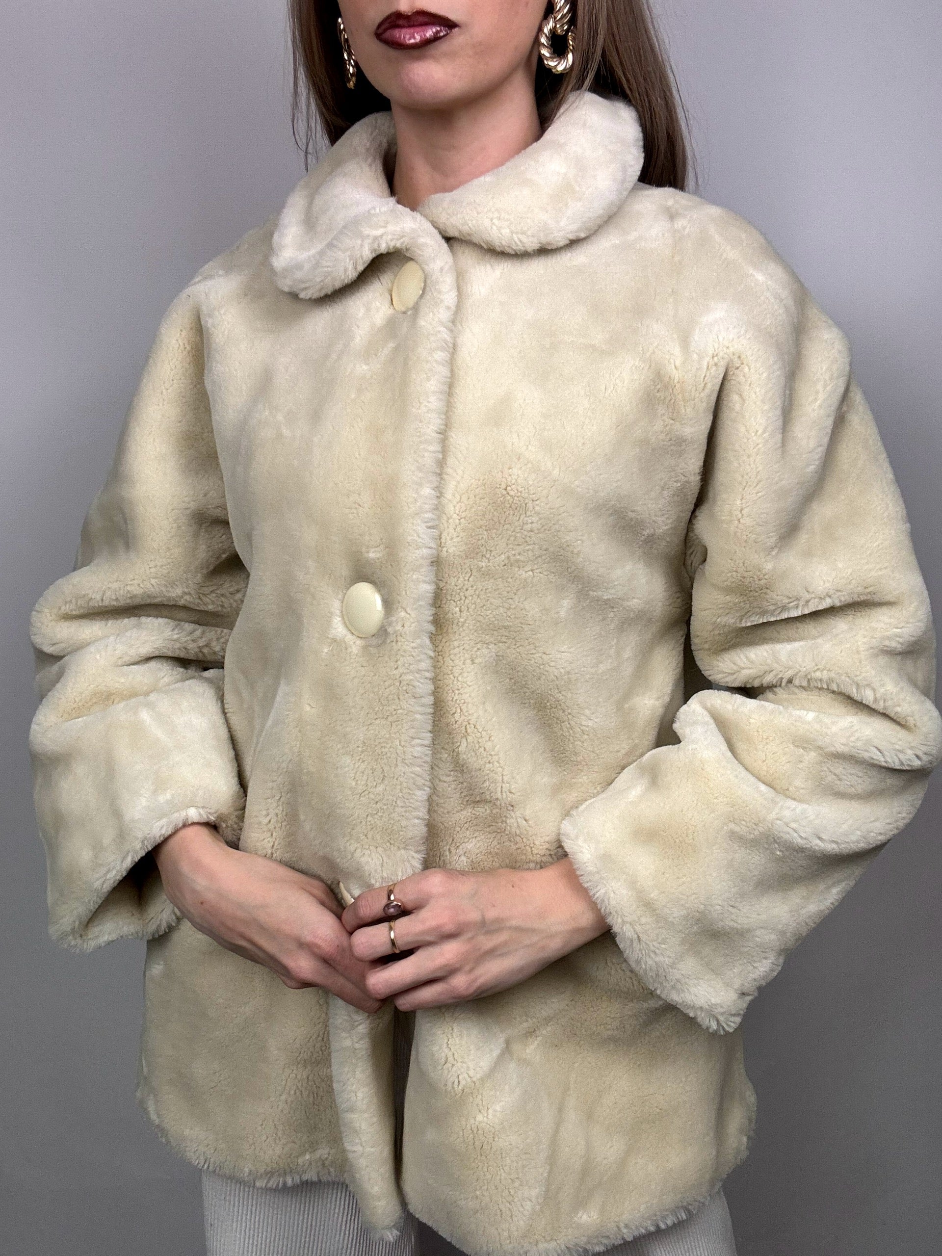 Manteau en fausse fourrure crème M vintage