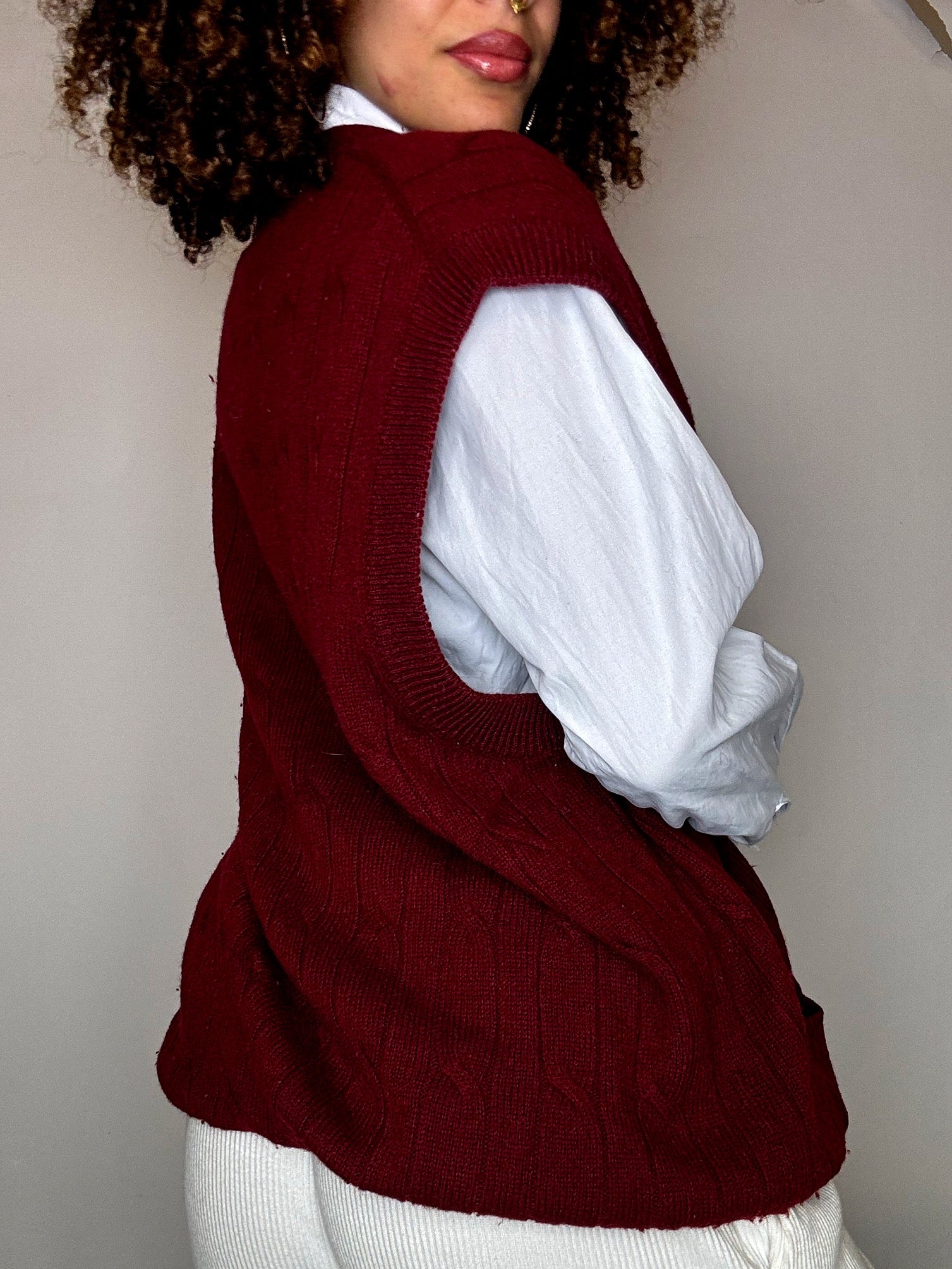 Gilet en laine tressé a bouton XL vintage