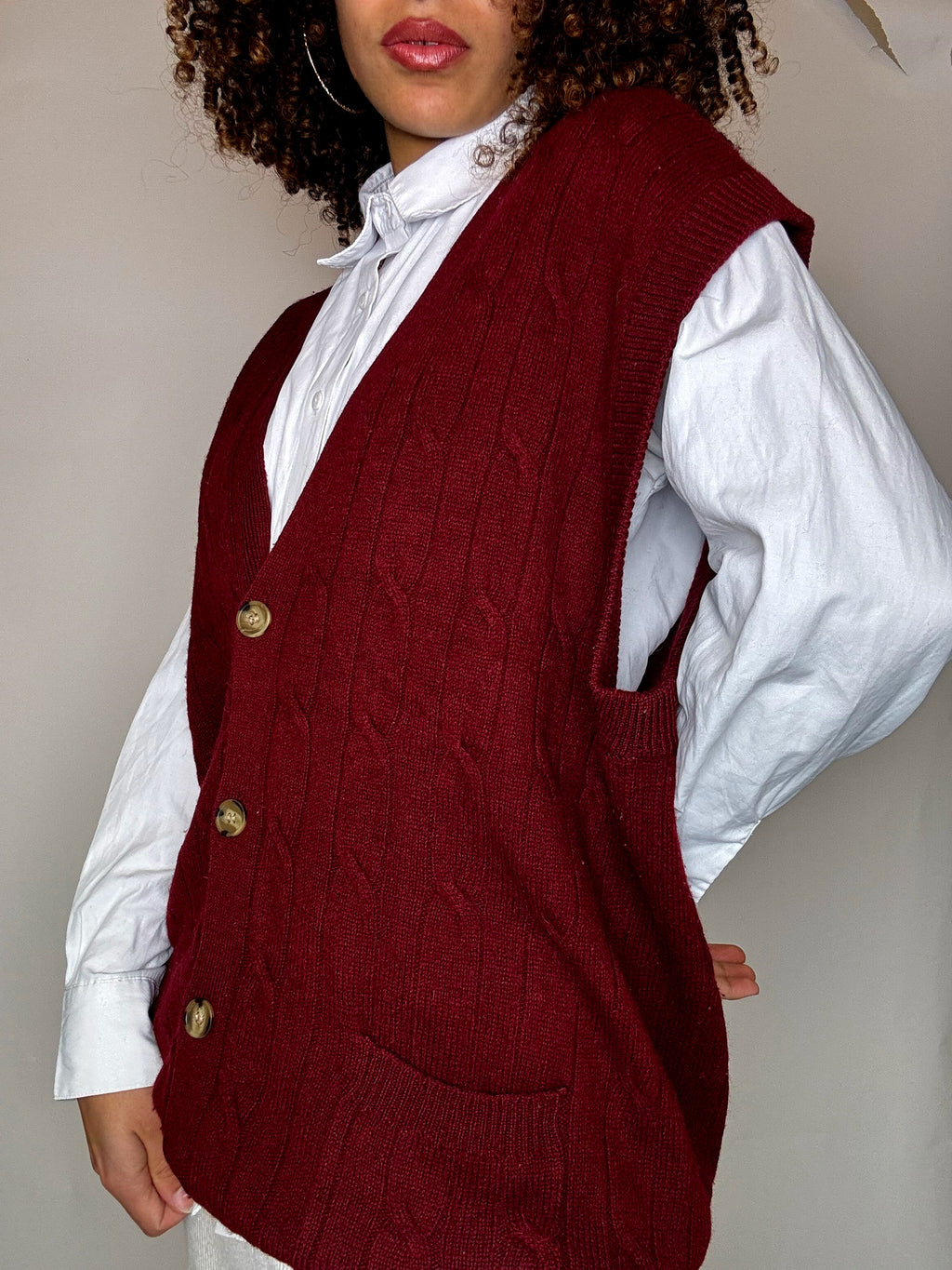 Gilet en laine tressé a bouton XL vintage