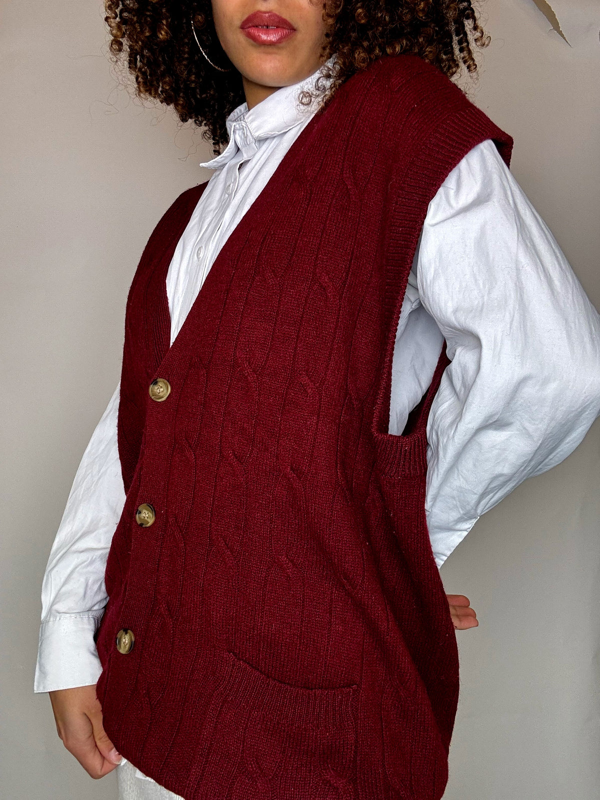Gilet en laine tressé a bouton XL vintage